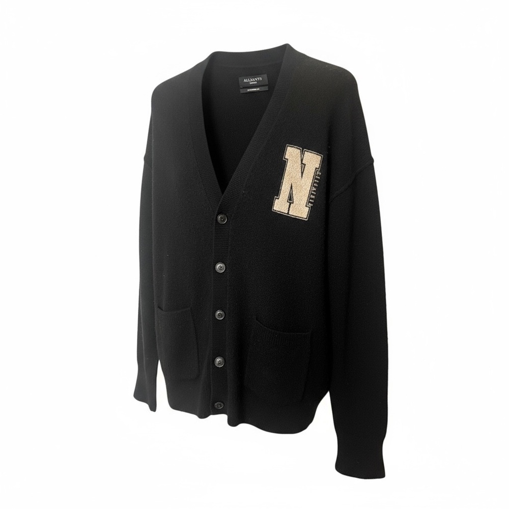 AllSaints N Utopia Varsity Cardigan Oversized Black